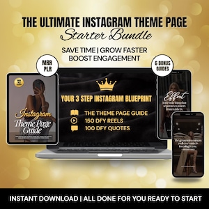 Done For You Instagram Ultimate Theme Page Bundle w/ MRR/PLR: 150 Viral Reels, 100 Quotes, Theme Page Guide, Canva Templates