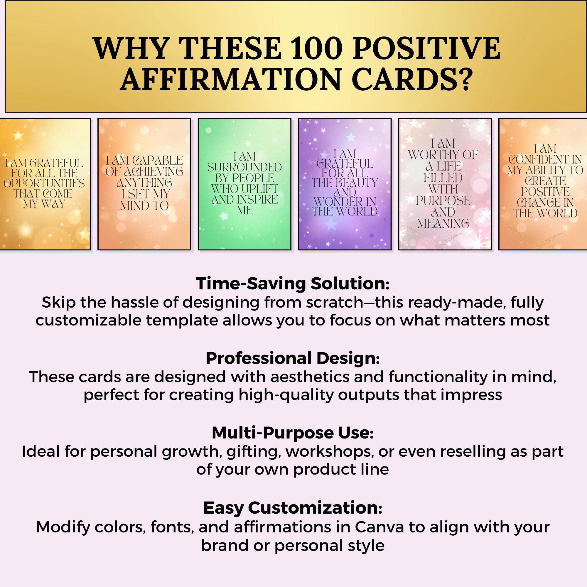 100 Positive Affirmation Cards: Printable Mindfulness Deck (PLR Resell ...