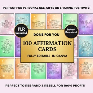 Tarjetas de afirmación positiva con derechos de reventa PLR / Baraja de tarjetas digitales de afirmación imprimibles / Tarjetas de atención plena y motivación / Editar Canva