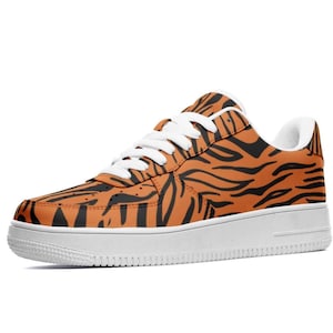 Custom Tiger Stripe Sneakers – Animal Print Air Force Style Shoes – Wild Jungle Themed Sneakers for Men & Women