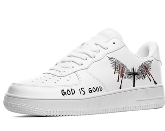 God Is Good Custom air force 1 custom AF1 Christian Sneakers Cross & Wings Shoes Religious Gift for Him/Her christian gift lord gift