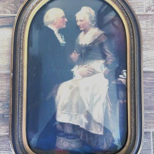 George & Martha Washington Portrait | Convex Bubble Glass Frame | Colonial Americana Wall Art | Oval Gold Frame