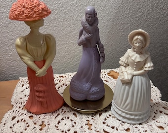 Scented Elegance Through the Ages Vintage AVON Figurine Perfume Bottles Unforgettable Cologne Series 1970s-1980s Glamour Vintagely Lavender
