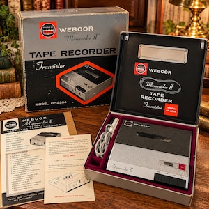 Webcor Microcorder II EP-2204 Reel to Reel Tape Recorder Original Box Manuals 1960s