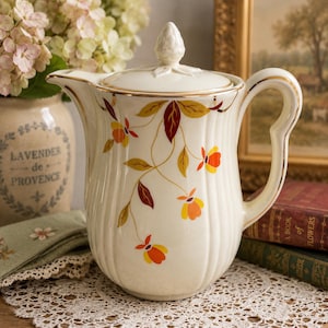 Vintage Hall's Superior Autumn Leaf Coffee Pot with Lid | Jewel Tea Autumn Leaf Teapot | Hall China Aladdin Pottery Replacement