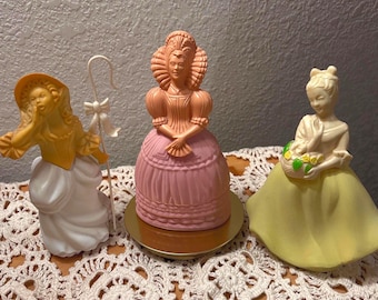 Whimsy & Wind Vintage AVON Fashion Figurine Perfume Bottle Trio | Full Bottles | Sweet Honesty, Moonwind and Topaz Scents Vintagely Lavender