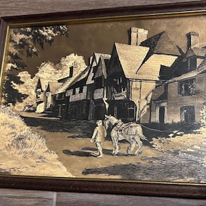 Vintage Lionel Barrymore Kunstdruck mit Goldfolie - Ein zeitloses Meisterwerk Fesselnde Pferde- und Mannszene - Vintage Lavendel