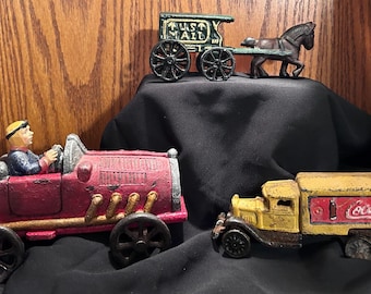 Vintage Cast Iron Toys Russ Berrie Car, Coca Cola Truck & Mail Truck – Rare Collectibles – Excellent Condition - Vintagely Lavender