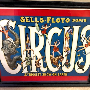 Circus Wall Art Poster Framed Large Carnival Print Colorful Retro Circus Decor Elephant Acrobat Statement Piece