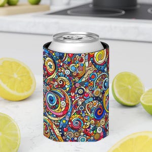 Colorful Swirl Can Cooler.