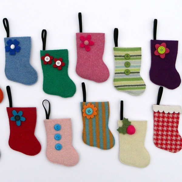 Advent Calendar -Rescued Wool Mini Stocking Ornaments - 2013 Set Set GG - set of 25 - recycled sweater wool by alicia todd