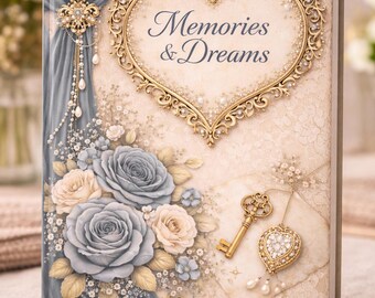 Diario de tapa dura con diseño floral vintage "Recuerdos y Sueños" / llave ornamentada, rosas