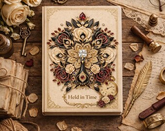 Cuaderno de tapa dura con mandala floral victoriano y cubierta ornamentada «Atrapado en el tiempo»