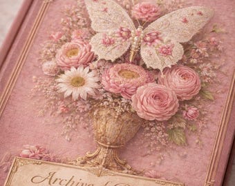 Vintage Journal, Romantic Hardcover Notebook Antique Roses Butterfly Design, Keepsake, Writing Memory Keeper Dreamers
