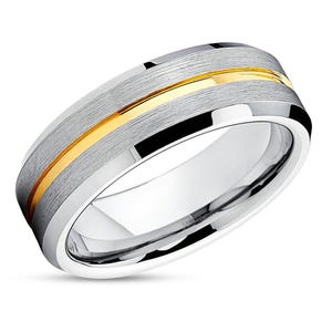 14k Yellow Gold Wedding Ring,Cobalt Wedding Band,Anniversary Ring,Engagement Ring,Beveled Edges,Silver,Center Groove Solid Gold,Comfort Fit