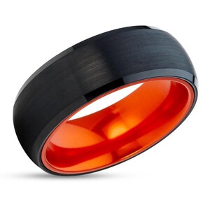 Orange Tungsten Wedding Band.8mm Ring,Tungsten Carbide Ring,Engagement Band, Anniversary,Comfort Fit Wedding Ring,Man or Woman,Black Ring