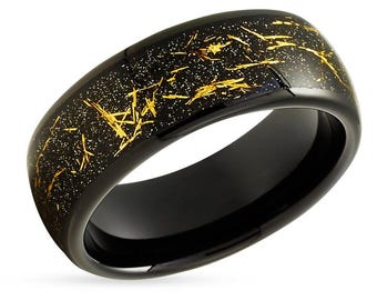 Meteorite Wedding Band,Black Tungsten Ring,8mm & 6mm,Dome Wedding Band,Man's Ring,Woman's Ring,Tungsten Carbide,Comfort Fit Band,Unique Ring