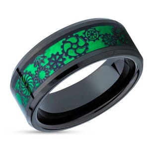 Gear Wedding Ring,Black Tungsten Ring,8mm Tungsten Ring,Anniversary Ring,Beveled Edges,Black Wedding Band,Man&#39;s Wedding Ring,Comfort Fit