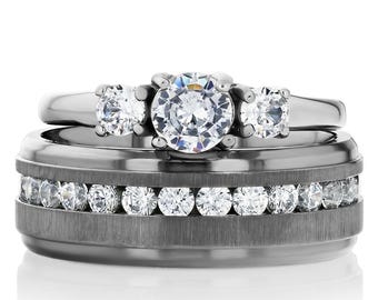 Titanring-Set, Solitär-Ehering, Jubiläums- & Verlobungsring, Ehering für Frauen, Ehering für Herren, Ehering aus Silber