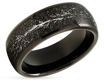 Meteorite Wedding Band,Black Tungsten Ring,8mm & 6mm,Dome Tungsten Ring,Anniversary,Engagement,Comfort Fit,Woman's Ring,Man's Wedding Band