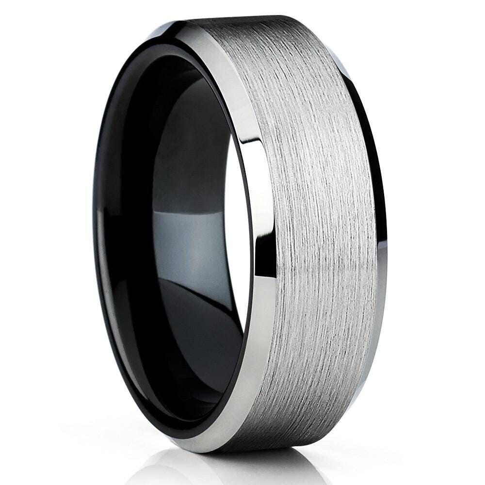 thumbnail image 2 of Unbranded Men's Tungsten Carbide Wedding Band – Silver Brush With Black Edge, Size Q, No Stone 2 of 5