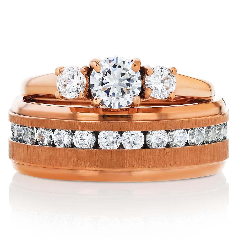Rose Gold Solitaire Ring,Titanium Wedding Band,Matching His & Hers,CZ Diamond Ring,Engagement,Anniversary,Man's Ring,Woman's,Couples Rings