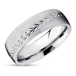Baseball Wedding Ring,Cobalt Wedding Band,Dome Shape,Silver,Cobalt Chrome Ring,Anniversary,Engagement,Comfort Fit,Unique Cobalt Band,Brush