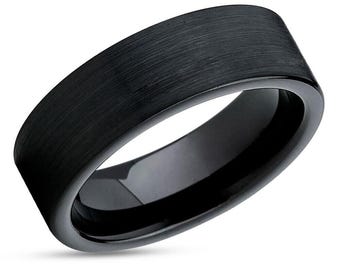 Flat Black Tungsten Carbide Ring: Modern Comfort Fit Band,Anniversary,Engagement,Men&#39;s Tungsten Band,Women&#39;s Ring,Flat black Ring,Brush
