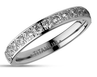 3mm Eternity Ring,Titanium Wedding Ring,Engagement Ring,Silver Titanium Ring,CZ Diamond Ring,Comfort Fit,Woman&#39;s Wedding Ring,Anniversary