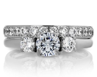 Titanium solitaire trouwringset, bijpassende trouwringen, zirkoniumedelstenen, jubileum, verloving, trouwringen dames