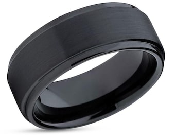Black tungsten ring,anniversary ring,black wedding band,unique tungsten ring,man & woman,tungsten carbide ring,black wedding band,flat ring
