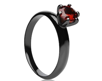 Rubin Solitär Ehering,Titanring,Gunmetal Ehering,Frauenring Titan,Verlobung,Jubiläum,Vorschlag, Ehering,Unikat