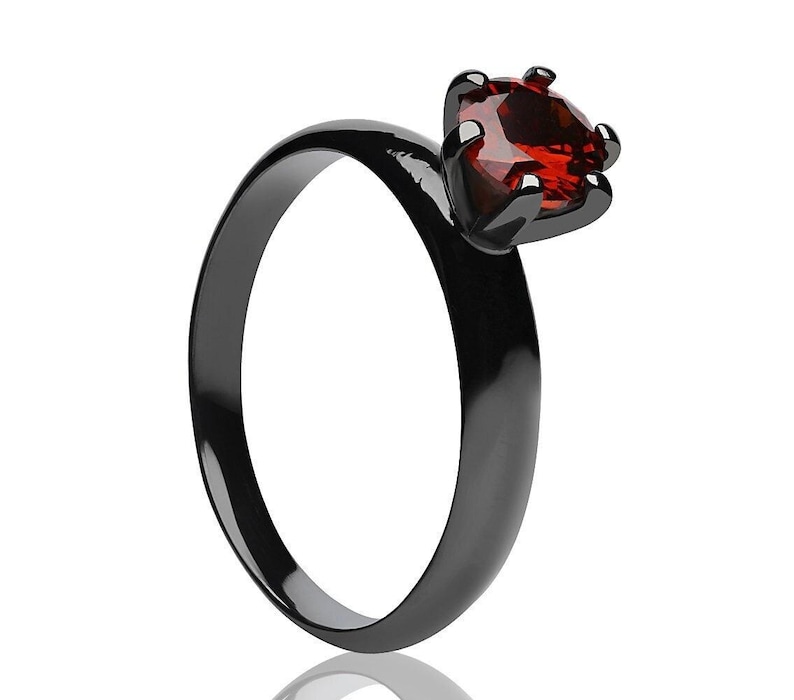 Robijn solitaire trouwring, titanium ring, bronskleurige trouwring, titanium damesring, verloving, jubileum, voorstel trouwring, uniek afbeelding 1