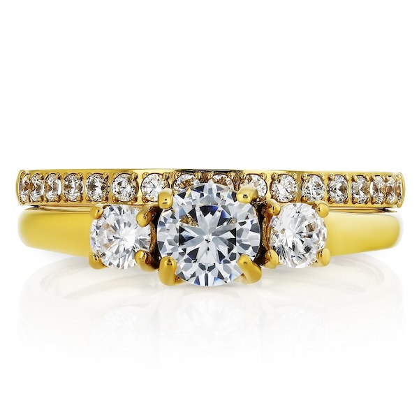 Alianças de casamento combinando em titânio, alianças de casamento com diamantes CZ, ouro amarelo, anel da eternidade, anel solitário, aniversário, noivado, anel feminino, 2 mm