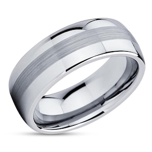 Silver Cobalt Chrome Wedding Ring: Brush Center, Comfort Fit, Dome Shape Design, Anniversary, Engagement, Men&#39;s, Women&#39;s Band