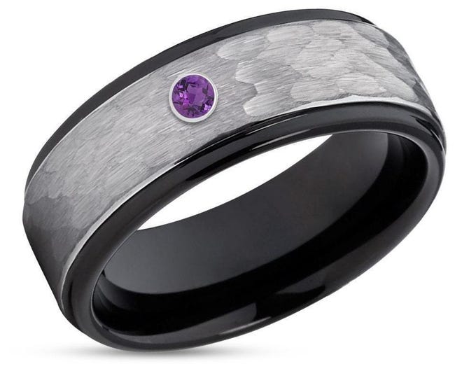 Mens Kite Amethyst Wedding Band Retro Black Gold Ring Mens Hammered