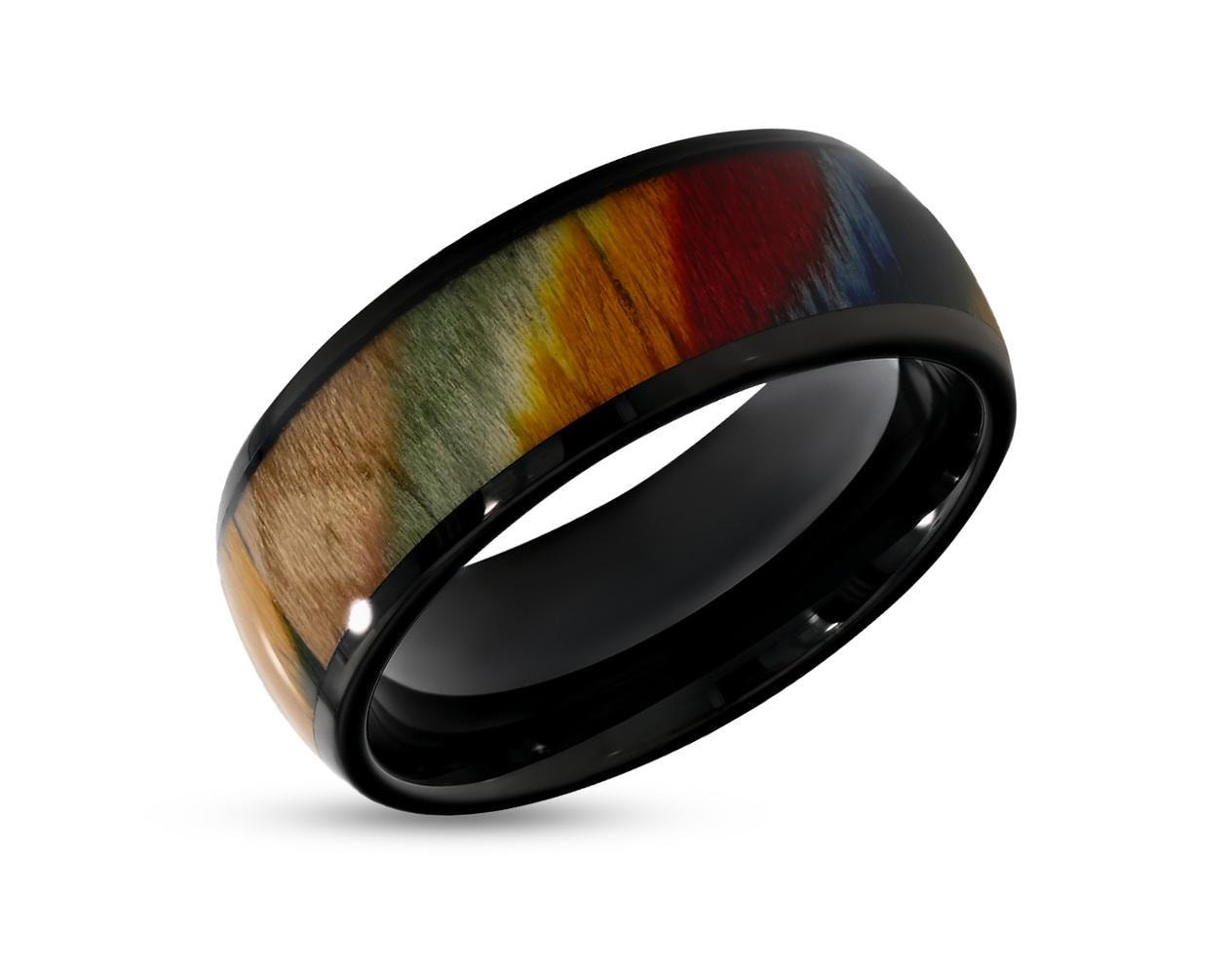 8mm Black Wedding Band,Rose Wood Wedding Ring,Tungsten Carbide Ring,Engagement & Anniversary,Comfort Fit Ring,Dome Wedding Ring,Unique Ring