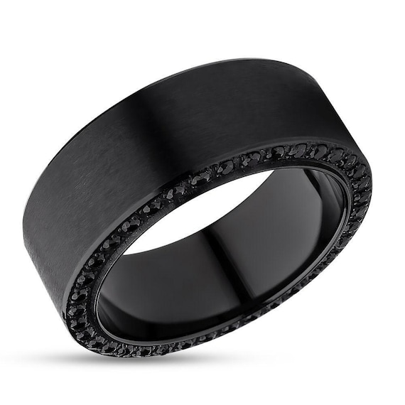 Black Titanium Wedding Ring,black CZ Wedding Ring,unique Wedding