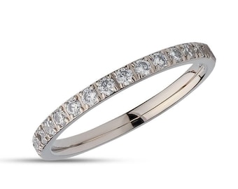 Eternity Wedding Ring,2mm Wedding Band,Titanium Wedding Ring,Anniversary,Engagement,Comfort Fit,Woman&#39;s Wedding Ring,Silver CZ Diamond Ring