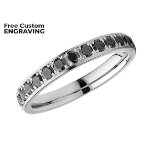 Silver Titanium Eternity Ring: Black CZ Stackable Wedding Band