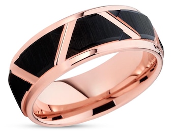 Black Rose Gold Ring,Men&#39;s Tungsten Wedding Band,Tungsten Carbide,Anniversary & Engagement,Comfort Fit,Unique Tungsten Ring,Brush Band
