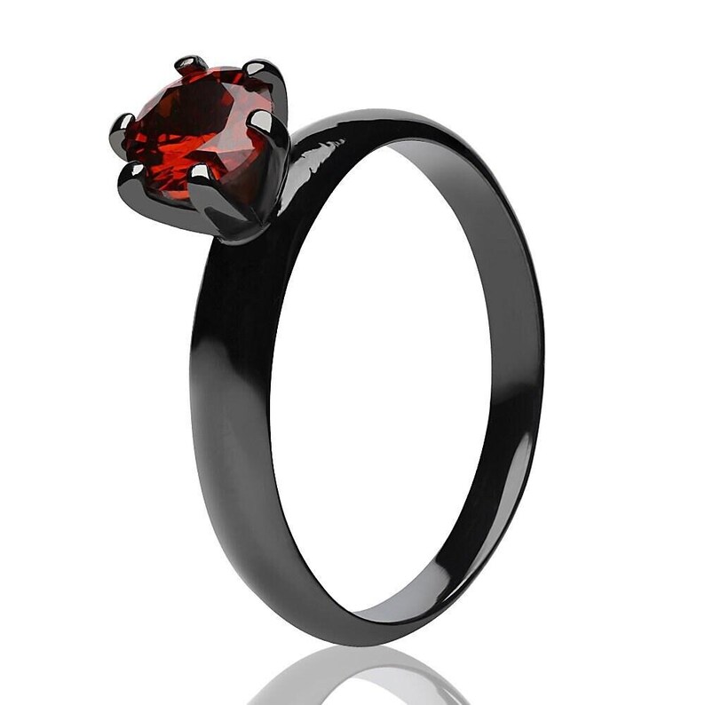 Robijn solitaire trouwring, titanium ring, bronskleurige trouwring, titanium damesring, verloving, jubileum, voorstel trouwring, uniek afbeelding 2