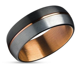 Brown Espresso Wedding Ring,Tungsten Wedding Band,Black Tungsten Ring,Center Groove Ring,Comfort Fit,Engagement,Anniversary,Men & Women Band