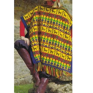 Patrón de tejido vintage: gorro y poncho peruano con orejeras incas (PDF)
