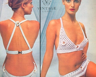 Instant download-Vintage 1960s crochet pattern lace flower bikini pdf email delivery