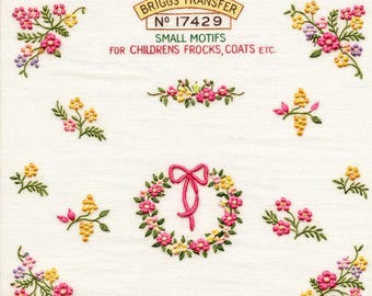 Digital Vintage Embroidery Pattern Transfer of Tiny Flowers from the Embroidery Transfer Archive PDF Instant Download