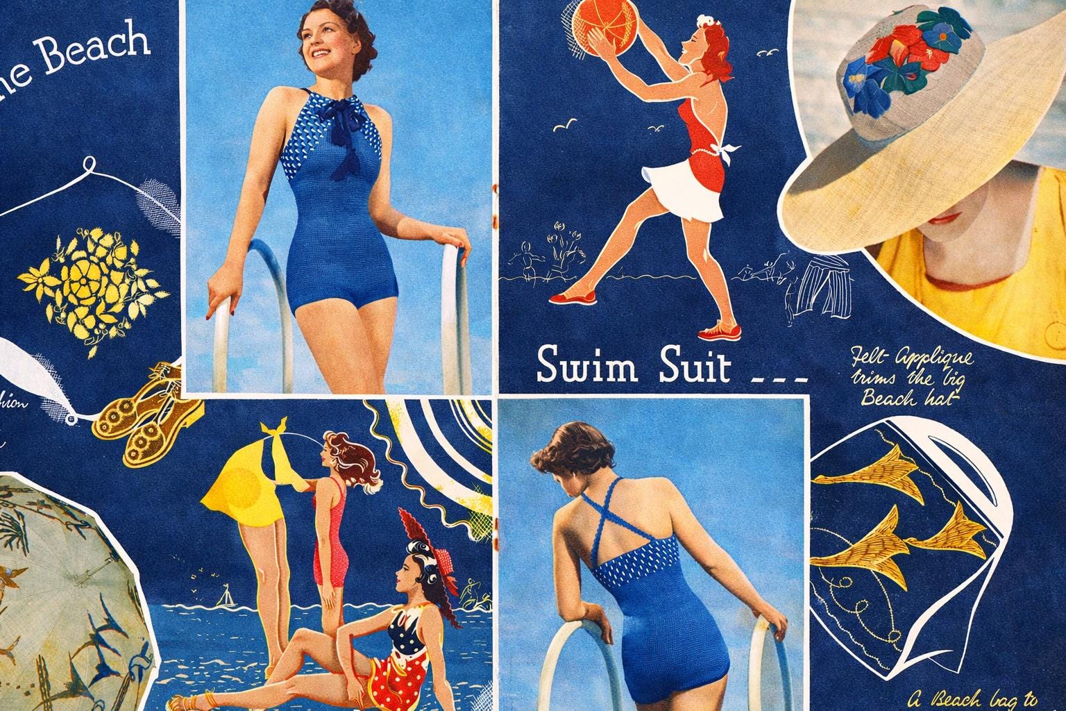 Vintage 1930s crochet pattern for a swimsuit bathing