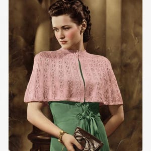 INSTANT DOWNLOAD-1940s wartime ladies evening shoulder cape vintage knitting pattern-pdf