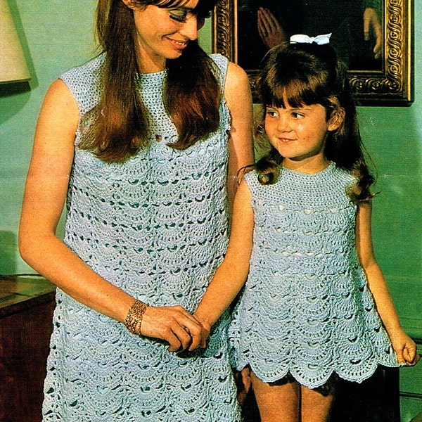 INSTANT DOWNLOAD-1960s mod mini dress crochet pattern for mum and daughter-pdf email delivery