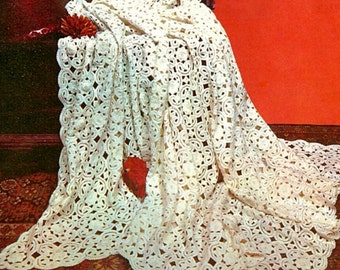 INSTANT DOWNLOAD- Vintage irish Crochet shawl/throw Pattern pdf- beautiful irish crochet rose shawl